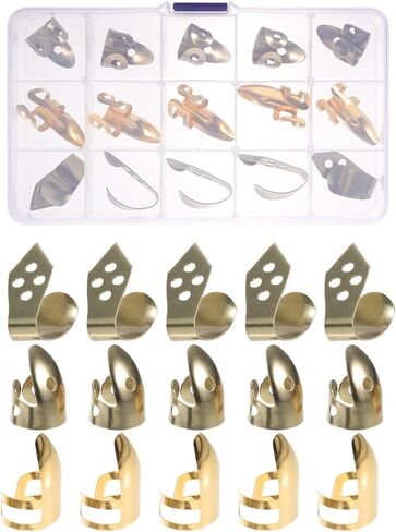 Hemoton Thumb and Finger Picks Set Metal Banjo Picks for Guitar Ukulele and Mandolin Durable Gold Finish for Stringed Instruments in Kuwait