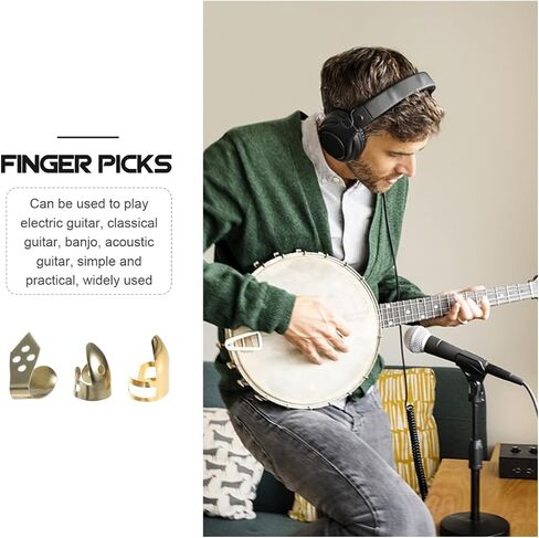 Hemoton Thumb and Finger Picks Set Metal Banjo Picks for Guitar Ukulele and Mandolin Durable Gold Finish for Stringed Instruments in Kuwait