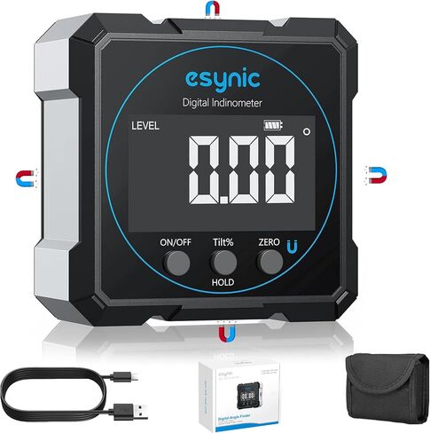 صندوق المستوى الرقمي eSynic - مقياس زاوية رقمي مغناطيسي بأربعة جوانب مع دقة عالية 0.05 درجة وشاشة LCD كبيرة - مقياس ميل مقاوم للماء IP54 قابل لإعادة الشحن، إطار من الألومنيوم للأعمال الخشبية/البناء in Kuwait