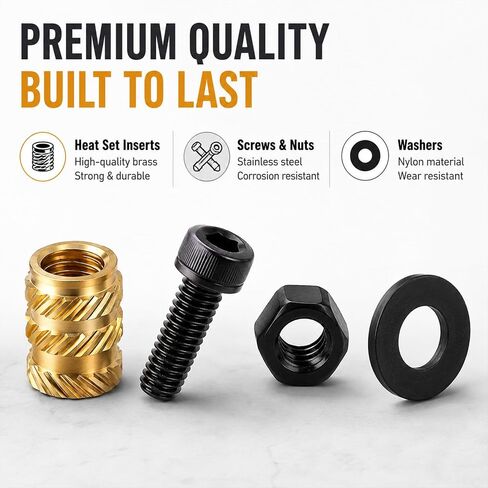 580pcs M3 insert insert kit - إدراج مجموعة حرارة ، صواميل سداسية ، غسالات ، مسامير غطاء رأس المقبس - مثبتات M3 للطباعة ثلاثية الأبعاد ، متوافقة مع PLA/ABS ، منظمة في صندوق بلاستيكي in Kuwait
