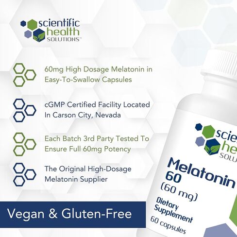 Melatonin 60mg | High Dosage Melatonin in Easy-to-Swallow Capsules | Vegan, Non-GMO & Gluten-Free | US-Made Extra Strength (Single) in Kuwait