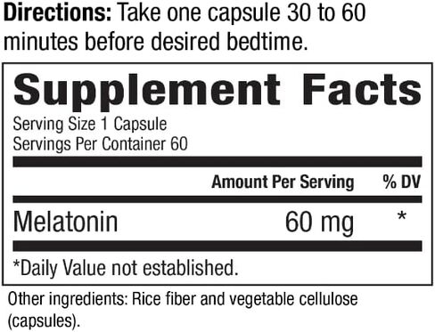 Melatonin 60mg | High Dosage Melatonin in Easy-to-Swallow Capsules | Vegan, Non-GMO & Gluten-Free | US-Made Extra Strength (Single) in Kuwait