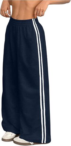 GORGLITTER المرأة منخفضة الارتفاع Sweatpants واسعة الساق Y2K الجانب مخطط مطاطا الخصر فضفاض رياضي المسار السراويل السراويل in Kuwait