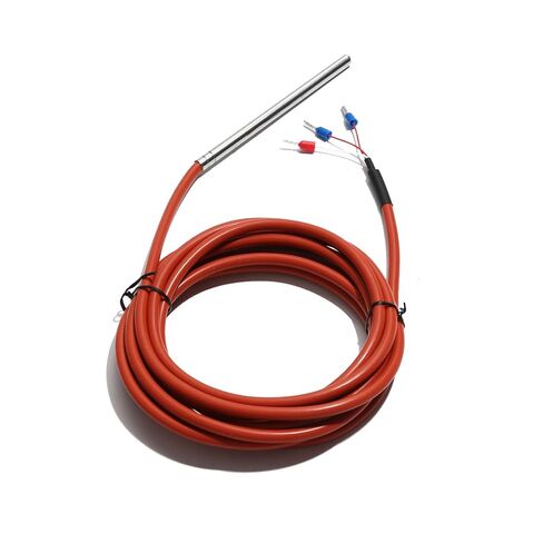 PT1000 Temperature Sensor Waterproof Silicone 3 Wire with Durable Stainless Steel Measuring Probe Thermal Resistance -50-200℃ for Coffee Machine (6x100mm Probe, 1m (3.3 feet) Wire) in Saudi Arabia