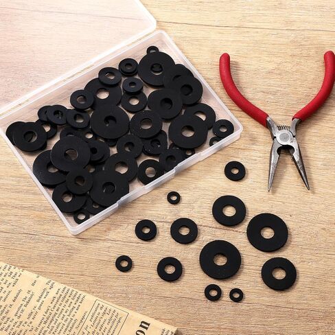 70Pcs Black Rubber Washers Assortment Kit, 7 Sizes Flat Round Washers (10-30mm), Vibration Absorbing Sealing Gasket Set for Faucets, Garden Hose, Bolts, Screws, Plumbing, Universal Shower Head in Kuwait