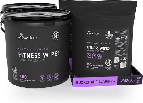 Wipex Gym Pipes دلو إعادة ملء معدات اللياقة البدنية المنظف ، الخزامى والخل لتنظيف الأسطح ، حصيرة اليوغا الآمنة ونظافة بيلوتون ، 400 عدد (حزمة 2) in Kuwait
