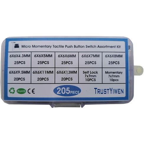 Micro Momentary Tactile Push Button Switch Assortment Kit 10 Values 205pcs 4 Pins 6x6mm Tact Switches in Kuwait