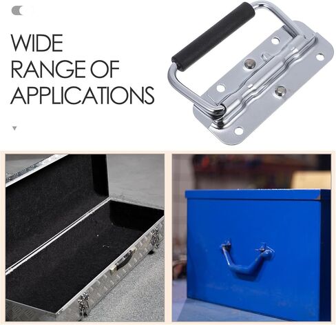 LIFKOME 304 Stainless Steel Toolbox Folding Pull Handle with Spring Iron Chrome Plated 100mm, Heavy Duty Metal Case Handle for Industrial Toolboxes and Equipment Cases in Kuwait