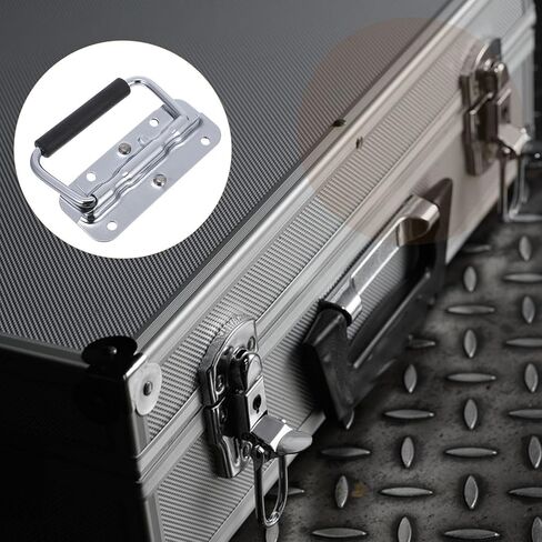 LIFKOME 304 Stainless Steel Toolbox Folding Pull Handle with Spring Iron Chrome Plated 100mm, Heavy Duty Metal Case Handle for Industrial Toolboxes and Equipment Cases in Kuwait