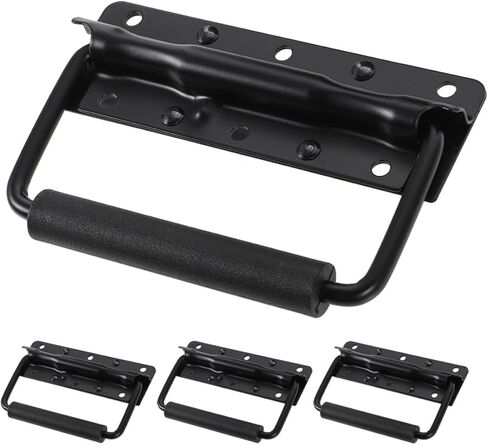Cabilock 4pcs Heavy Duty Spring Loaded Metal Toolbox Handles, 125mm Folding Carry Handles for Storage Boxes, Cabinet Pulls with Mounting Rings, Black Industrial Hardware in Kuwait