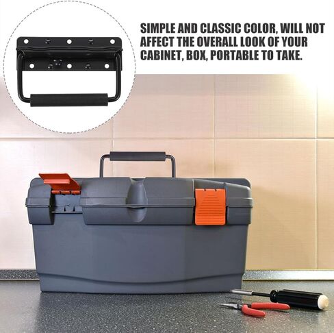 Cabilock 4pcs Heavy Duty Spring Loaded Metal Toolbox Handles, 125mm Folding Carry Handles for Storage Boxes, Cabinet Pulls with Mounting Rings, Black Industrial Hardware in Kuwait