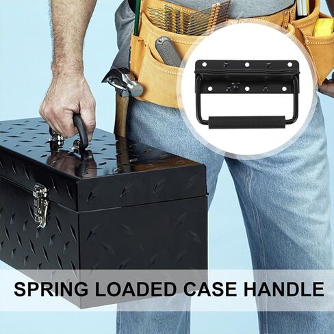 Cabilock 4 Pcs Heavy Duty Spring Loaded Chest Handles 125mm Metal Folding Case Handles for Toolboxes and Cabinets Black Surface Mounted Replacement for Industrial Equipment in Kuwait