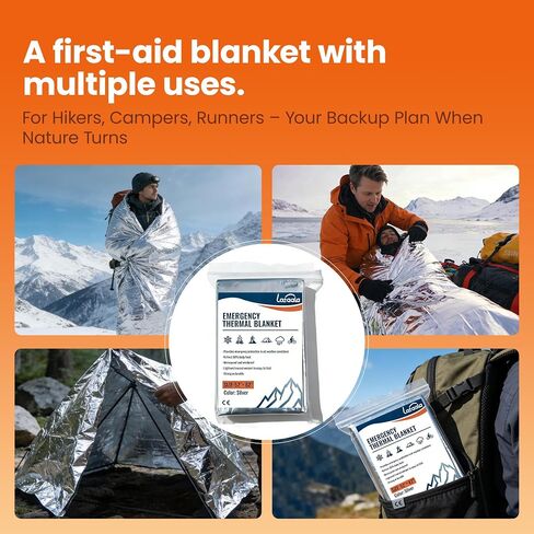 Emergency Thermal Blankets 4 Pack 82" 52", Silver, Mylar Space Blanket, Waterproof, Perfect for Camping, Hiking, Marathon, Running, Wilderness Rescue, First Aid or Bug Out Bag in Kuwait