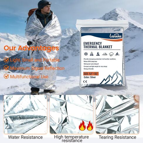 Emergency Thermal Blankets 4 Pack 82" 52", Silver, Mylar Space Blanket, Waterproof, Perfect for Camping, Hiking, Marathon, Running, Wilderness Rescue, First Aid or Bug Out Bag in Kuwait