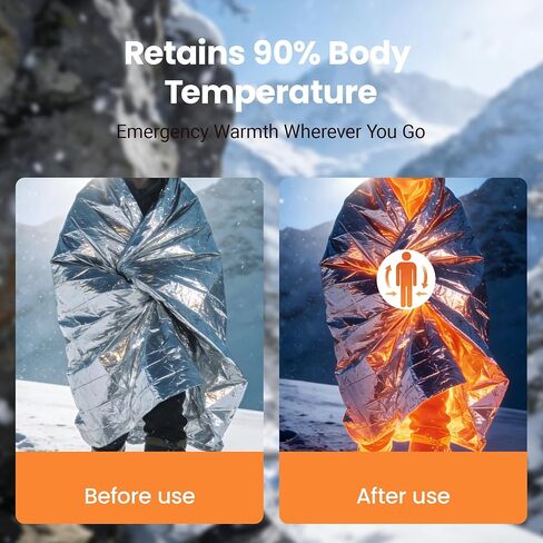 Emergency Thermal Blankets 4 Pack 82" 52", Silver, Mylar Space Blanket, Waterproof, Perfect for Camping, Hiking, Marathon, Running, Wilderness Rescue, First Aid or Bug Out Bag in Kuwait