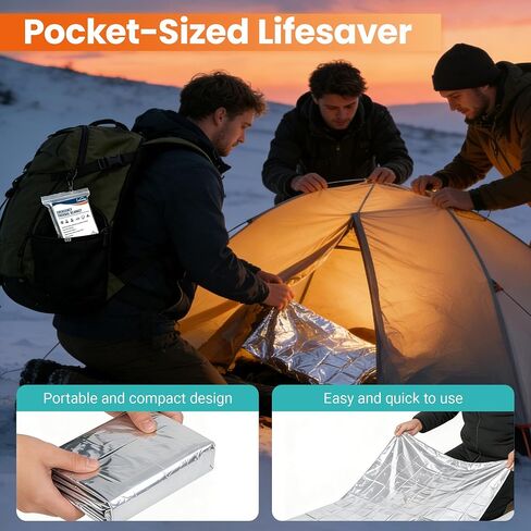 Emergency Thermal Blankets 4 Pack 82" 52", Silver, Mylar Space Blanket, Waterproof, Perfect for Camping, Hiking, Marathon, Running, Wilderness Rescue, First Aid or Bug Out Bag in Kuwait