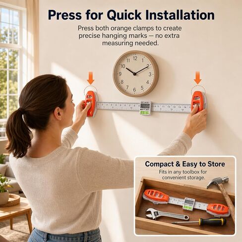 Level Ruler Picture Hanging Tool with Built-In Level for Frames, Wall Decor, Easy Alignment Picture Hanger Tool in Kuwait