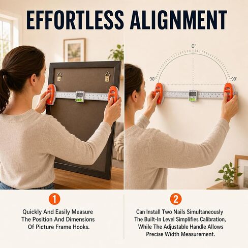 Level Ruler Picture Hanging Tool with Built-In Level for Frames, Wall Decor, Easy Alignment Picture Hanger Tool in Kuwait