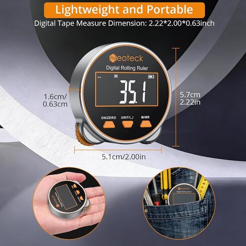Neoteck Digital Tape Measure 656Ft, Rechargeable Electronic Rolling Ruler with LCD Display,Measures Curve,Diameter&Flat Surface,Portable Rolling Wheel Tape Measurefor DIY,Woodworking,Home Renovation in Kuwait