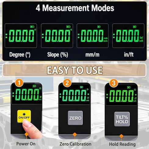 Digital Angle Finder Inclinometer, 4×90° High Accuracy, Large LED Display, 4-Side Magnetic Base, USB Rechargeable Protractor Tool for Woodworking, Metalworking, Construction & DIY in Kuwait