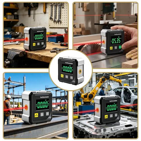 Digital Angle Finder Inclinometer, 4×90° High Accuracy, Large LED Display, 4-Side Magnetic Base, USB Rechargeable Protractor Tool for Woodworking, Metalworking, Construction & DIY in Kuwait