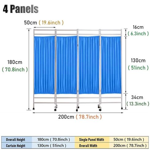 4-6 Panel Mobile Medical Privacy Screen, Free Standing Room Partition Privacy Separator, Foldable Room Divider Temporary Fence, for Clinic/Ward/Examination Room(Blue,6-Panel) in Kuwait