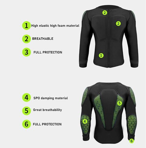 Diyeeni دراجة نارية درع قميص تنفس Sweatproof سترة درع كامل الجسم، الكتف الصدر الخلفي الكوع الحرس معدات واقية للتزلج على المنحدرات سباق ركوب الدراجات التزلج، صدمات in Kuwait