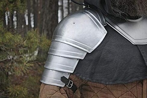 NauticalMart Pair of Pauldrons&Gorget - Steel Pauldrons - LARP Armor -Metal Shoulders - LARP Shoulders - LARP Fantasy Protection in Kuwait