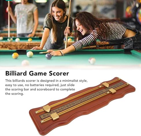 Billiard Game Scorer, 2 Track Wavy Brown Medium Density Fiberboard Score Board for Billiards, Manual Slide Scoring Keeper with Metal Track for Home Club Game Room in Kuwait