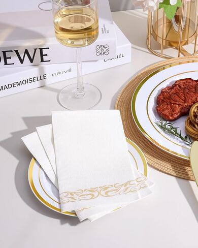 عبوة من 200 منديل للاستعمال مرة واحدة من جودلاك، 3 طبقات - مناشف يد ورقية ناعمة وماصة لضيوف الحمام، وحفلات العشاء، والمطبخ، والكريسماس، وحفلات الزفاف والمناسبات، والحفلات - زخرفة ذهبية زهرية in Saudi Arabia
