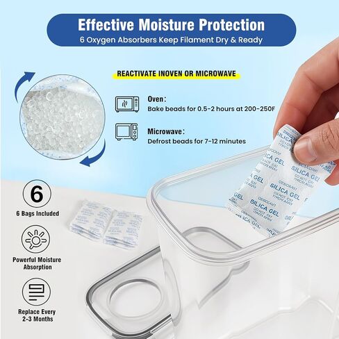 6 Pack 4L Filament Storage Box Hygrometer Airtight Dry Box for 3D Printer Filament Sealing, Complete Kit: 11 Pcs Spatula/Blades, 2 MK8 Nozzles, Wrench, Pen, Stickers & Reusable Desiccant in Kuwait