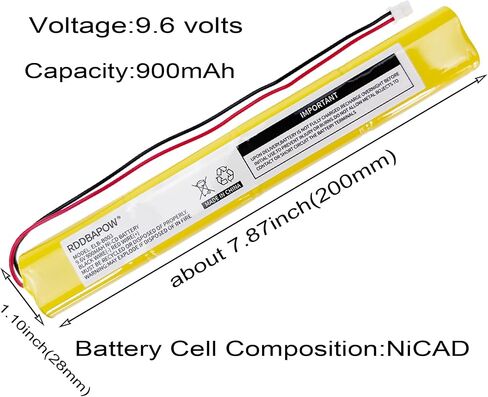 ELBB003 ELB-B003 9.6V 900mAh Emergency Exit Sign Light Battery Compatible Lithonia ELB-B004 ELBB004 OSI OSA228 DANTONA CUSTOM-306-U BBAT0043A BAT9.6V700 BBAT0044A BAA-96 (1 Pack) in Kuwait