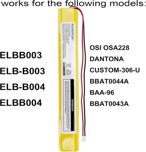 ELBB003 ELB-B003 9.6V 900mAh Emergency Exit Sign Light Battery Compatible Lithonia ELB-B004 ELBB004 OSI OSA228 DANTONA CUSTOM-306-U BBAT0043A BAT9.6V700 BBAT0044A BAA-96 (1 Pack) in Kuwait