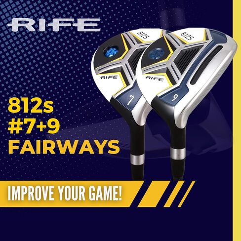 مجموعة كبار الرجال Rife 812s New Offset #7 + #9 Fairway Metal Wood Clubs مجموعة كبار فليكس اليمنى مع مقاس كبير للرجال أسود Pro Velvet Grips مجموعة Fairway Wood + أغطية الرأس in Kuwait