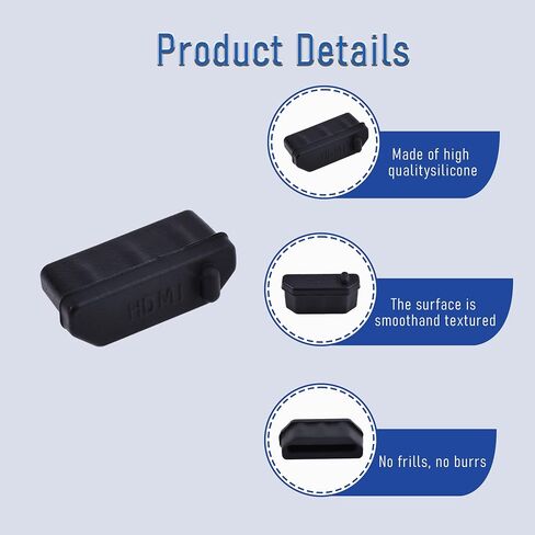 10 قطع من مقابس HDMI مضادة للغبار، سدادات أغطية سيليكون، واقي منفذ للتلفزيون والكمبيوتر والأجهزة الأخرى، 0.51 × 0.19 (طول × عرض) in Kuwait