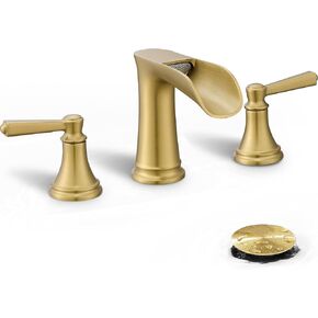 Brass 8 Inch Oil Rubbed Bronze Bathroom Faucet Waterfall Widespread Bathroom Faucets for Sink 3 Hole 2 Handle with Pop up Drain & Pre-Installed cUPC Water Hose for Vanity, 10 Mins Install in Kuwait