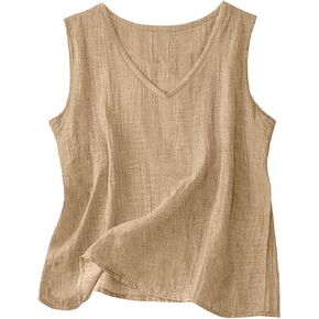 Womens Linen Tank Tops Sleeveless Crew Neck Lightweight Shirts Summer Tunic Cami Shirt Casual Loose Blouses Tees in Kuwait