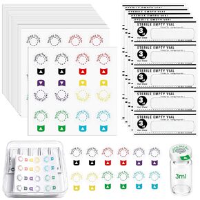 240+25 PCS Vial Sealing Stickers & 3ml Vial Labels Kit, 6 Assorted Colors Vial Cap Seals, Residue-Free Stickers with Storage Box for 13 mm Aluminum Plastics Caps 3 ml Vial Caps in Saudi Arabia