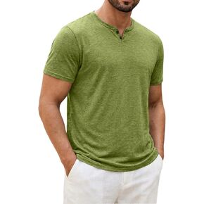 Shirts for Men Short Sleeve Button Up Henley V Neck Slim Fit T-Shirts Comfort Summer Top Big and Tall Solid Shirt in Kuwait