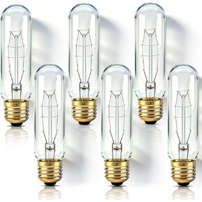 t10 مصابيح أنبوبية 25 واط لمبة الضوء المتوهجة، t10 لمبة، 120v 25w 2200k أنبوب المصابيح الكهربائية e26 قاعدة متوسطة عكس الضوء لعرض نمط خمر، مجلس الوزراء التحف، الثريات حزمة من 2 in Kuwait