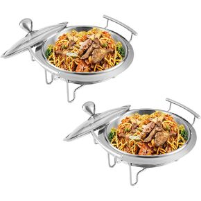 2/4 Pack Visible Hotpot Set, Stainless Steel Round Buffet Server Warming Tray for Parties, Weddings and Events, with Glass Lid, Food Plate and Fuel Holder, Pack of 2, 20c,2 Pack-26cm in Kuwait