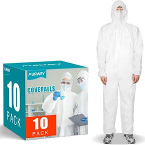 FURWEY Hazmat Suits 1/10 عبوات من المآزر التي يمكن التخلص منها، مع معصمين وكاحل وقلنسوة مطاطيين، متوفرة في 4 أحجام in Kuwait
