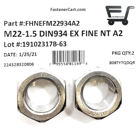 M22-1.50 الفولاذ المقاوم للصدأ DIN934 خيط رفيع للغاية متري صامولة سداسية نهائية M22x1.50 الكمية: 2 in Kuwait