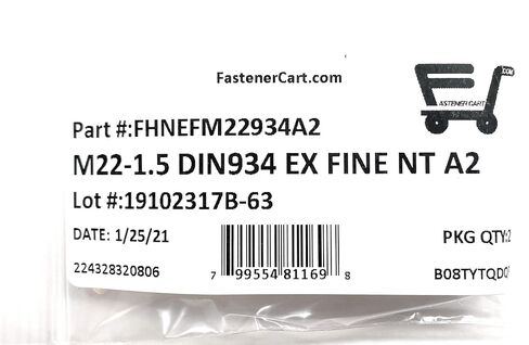 M22-1.50 الفولاذ المقاوم للصدأ DIN934 خيط رفيع للغاية متري صامولة سداسية نهائية M22x1.50 الكمية: 2 in Kuwait