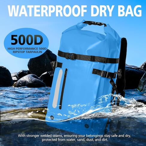 30L Roll Top Waterproof Floating Backpack, Equipment Pocket, Marine Floating Dry Bags for Kayaking Tracing Beach Fishing Hiking Survival Camping Travel (Blue) in Saudi Arabia
