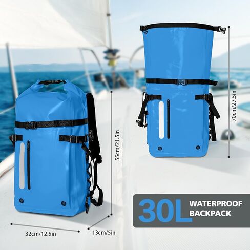 30L Roll Top Waterproof Floating Backpack, Equipment Pocket, Marine Floating Dry Bags for Kayaking Tracing Beach Fishing Hiking Survival Camping Travel (Blue) in Saudi Arabia