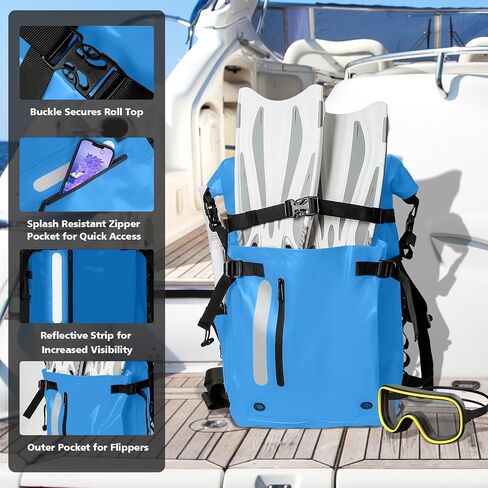 30L Roll Top Waterproof Floating Backpack, Equipment Pocket, Marine Floating Dry Bags for Kayaking Tracing Beach Fishing Hiking Survival Camping Travel (Blue) in Saudi Arabia