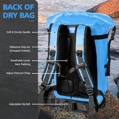 30L Roll Top Waterproof Floating Backpack, Equipment Pocket, Marine Floating Dry Bags for Kayaking Tracing Beach Fishing Hiking Survival Camping Travel (Blue) in Saudi Arabia