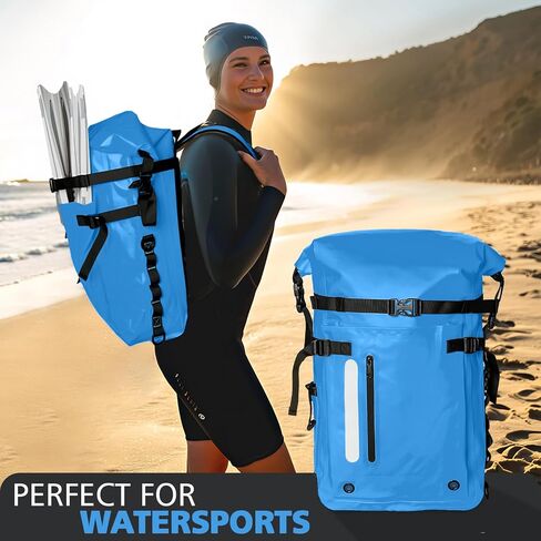 30L Roll Top Waterproof Floating Backpack, Equipment Pocket, Marine Floating Dry Bags for Kayaking Tracing Beach Fishing Hiking Survival Camping Travel (Blue) in Saudi Arabia