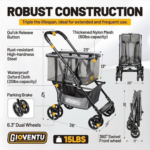 𝟐𝟎𝟐𝟓 𝐔𝐩𝐠𝐫𝐚𝐝𝐞𝐝 Folding Shopping Cart with Wheels, 80lbs Multi Use Grocery Carts with 360° Wheels & Removable Tote Bag, Multifunctional Portable Personal Shopping Carts for Groceries, Black in Saudi Arabia